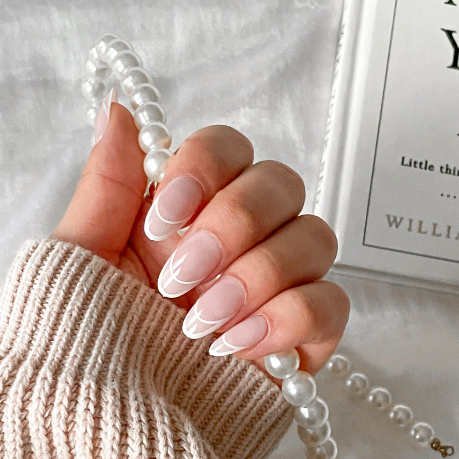 35 Nude Nails with White Details : White Swirl + Shimmery Sheer Nails I  Take You | Wedding Readings | Wedding Ideas | Wedding Dresses | Wedding  Theme